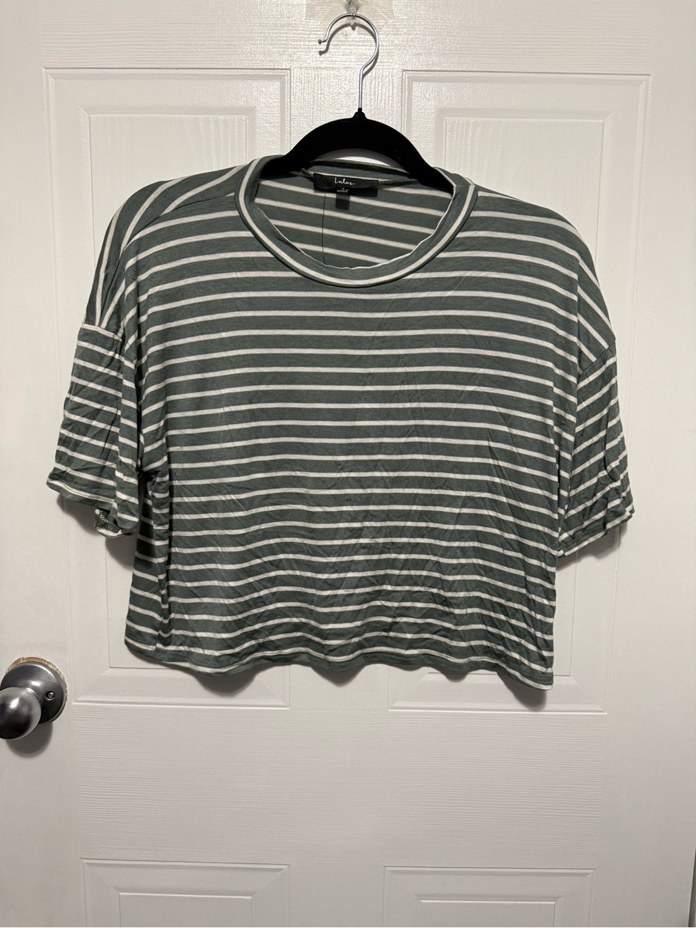Lulu's Olive Green and White Striped Boxy Tee